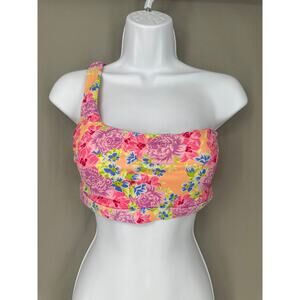 Dippin Daisys Swim Top Womens Medium Pink Floral One Shoulder Cottage Boho